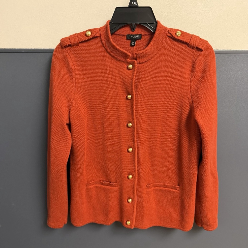 Talbots Women Merino Blend Military Sweater Jacket size MP color rust